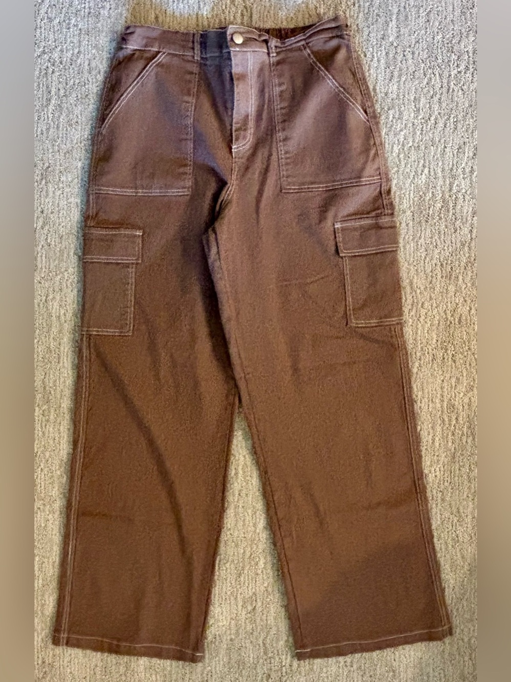 Brown Cargo Pants with White Stitching